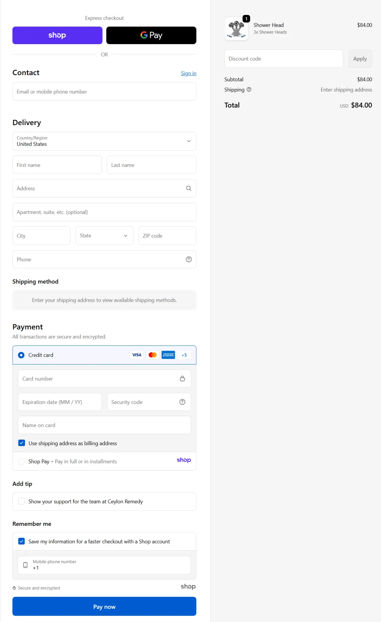 Ion Drops Shower Head secure checkout page